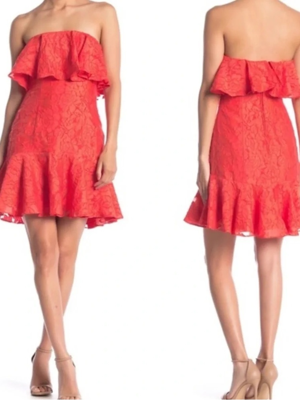 KEEPSAKE the Label Coral Strapless Ruffle Lace Dress